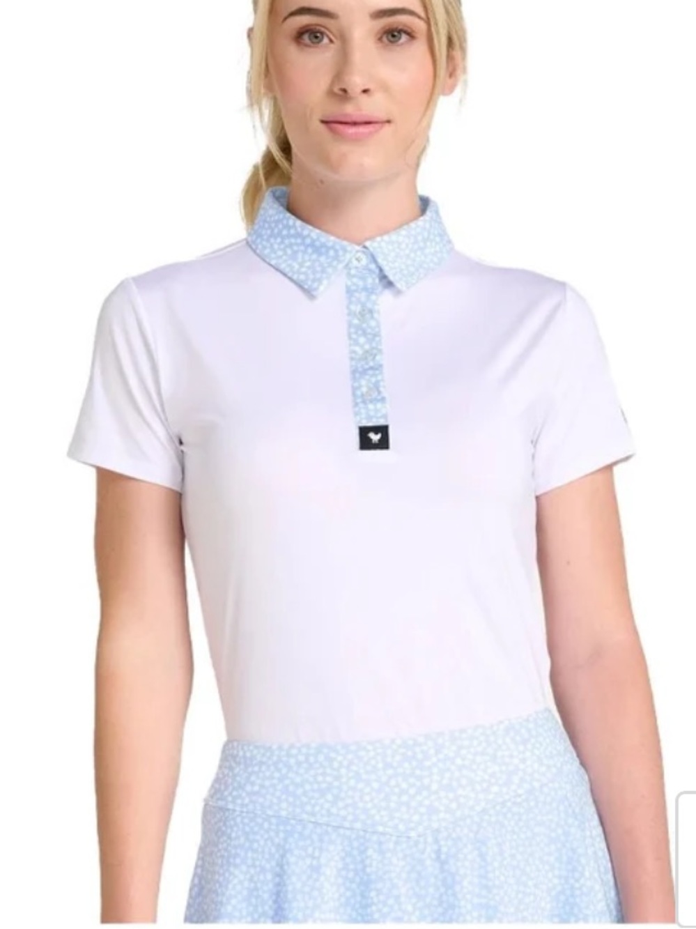 Bad Birdie Arizona White Short Sleeve Golf Tennis Polo Blue Trim Preppy Athletic